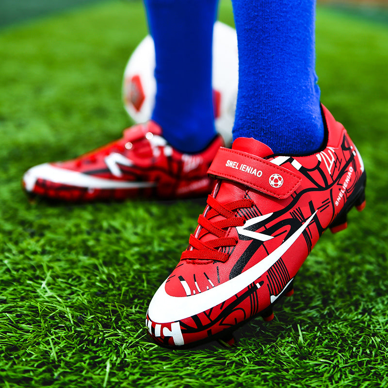 Soccer Shoes Little & Big Kids Lighweight Durable Turf Football Shoes Anti-Slip Soccer Outdoor Performance Firm Cleats - Red
