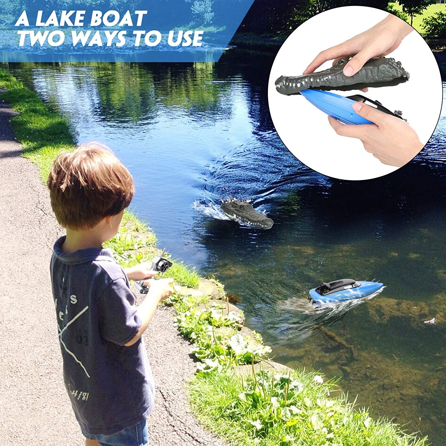 2 In 1 RC 2.4GHz Remote Control Kids Electric Crocodile Head Racing Boat Yacht