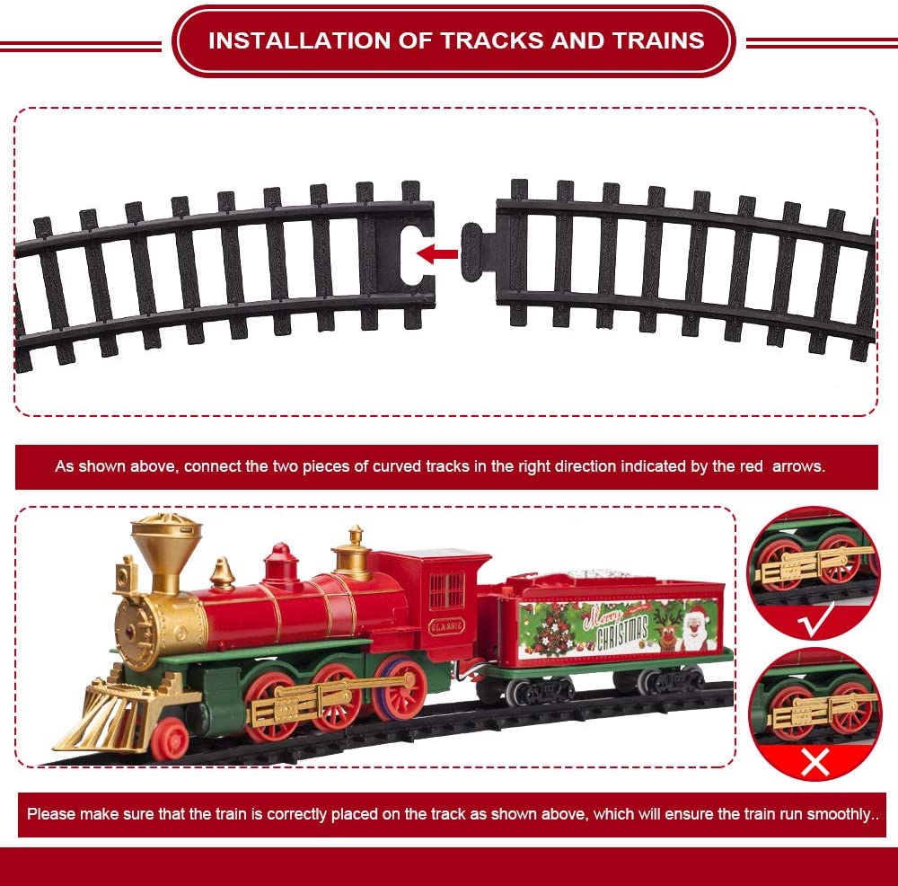 47PCS Electric Classical Christmas Rail Train Set with Tracks Lights & Sounds Battery Operated RTR Simulation Kids Toy