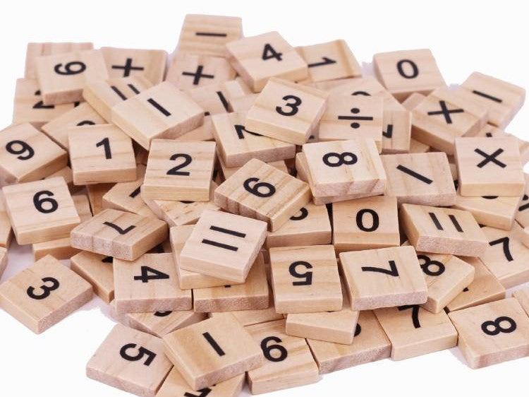 Wooden educational toys | 100pc Wooden Numeric Scrabble Tiles Numbers Mathematical Symbols DIY Game Craft