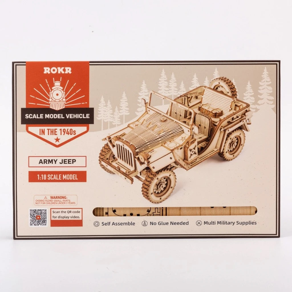 Robotime 3D Wooden DIY Model 1:18 Puzzle Mechanical Gear Army Field Car MC701