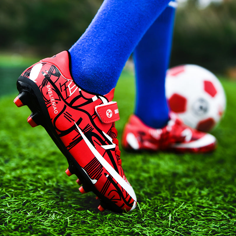 Soccer Shoes Little & Big Kids Lighweight Durable Turf Football Shoes Anti-Slip Soccer Outdoor Performance Firm Cleats - Red