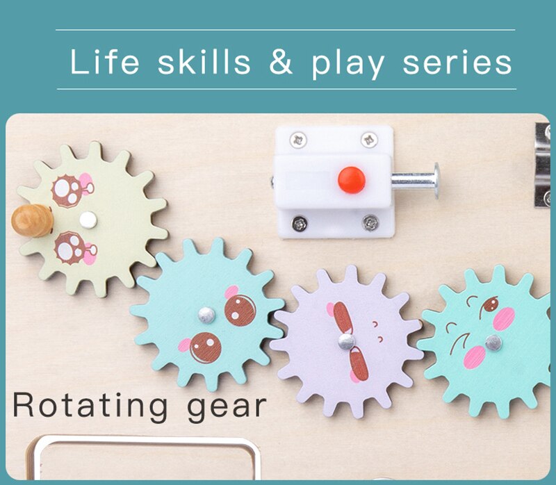 Wooden Sensory Board Montessori Basic Skills Activity Board for Kids Portable Locks Latches Board Children Preschool Learning Activities Busy Board