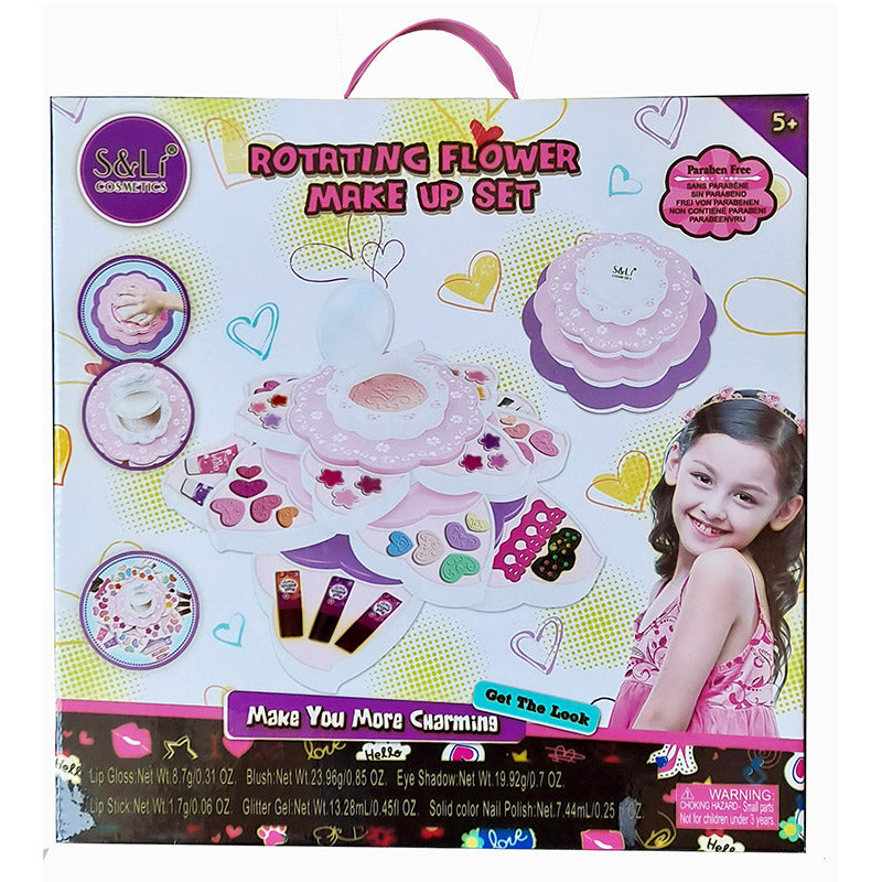 Kid Girls Makeup Set Flower Style Eco-friendly Pretend Cosmetic Play Kit Princess Toy