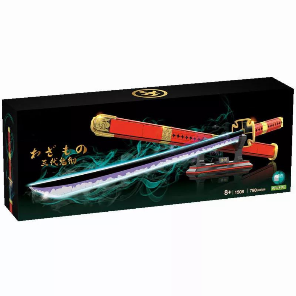 790Pcs Demon Slayer Swords Luminous Building Block Model  Blocks Toys Cosplay Anime Katana Zoro III Onikiru Samurai Sword Set with Scabbard and Stand