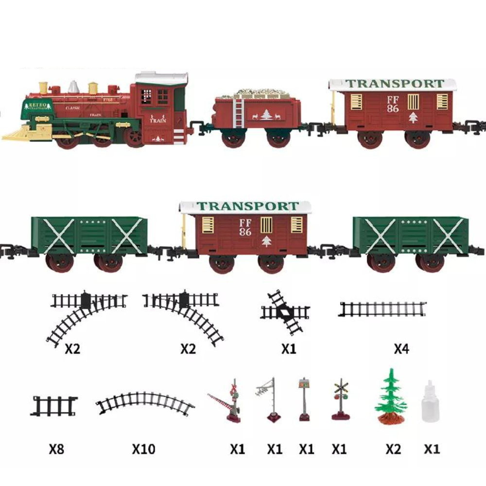 Delux Christmas Steam Train Set for Kids with Light & Sounds Smoke Effect 27 Track Electric Train Set Great Accessory for Kids Gift
