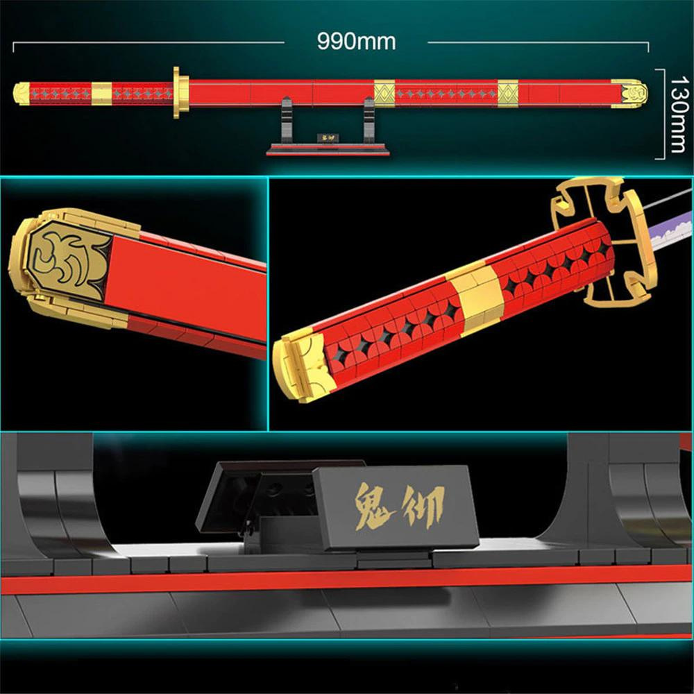 790Pcs Demon Slayer Swords Luminous Building Block Model  Blocks Toys Cosplay Anime Katana Zoro III Onikiru Samurai Sword Set with Scabbard and Stand