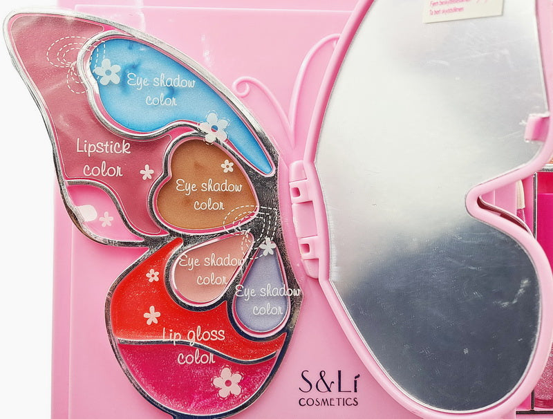 Kid Girls Makeup Set Butterfly Style Eco-friendly Cosmetic Pretend Play Kit Princess Toy