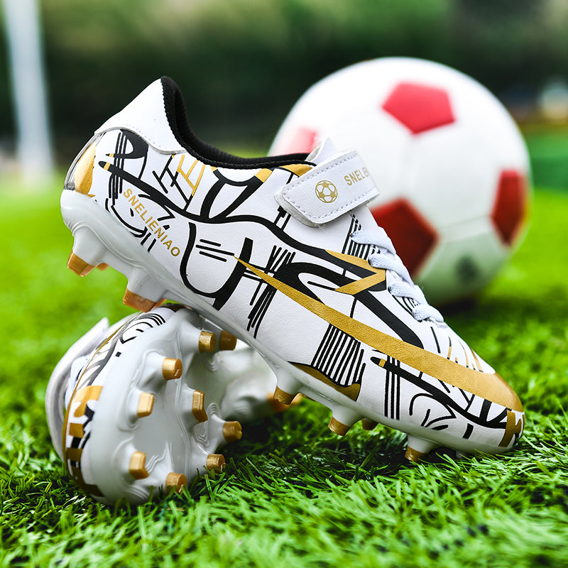 Soccer Shoes Little & Big Kids Lighweight Durable Turf Football Shoes Anti-Slip Soccer Outdoor Performance Firm Cleats - White