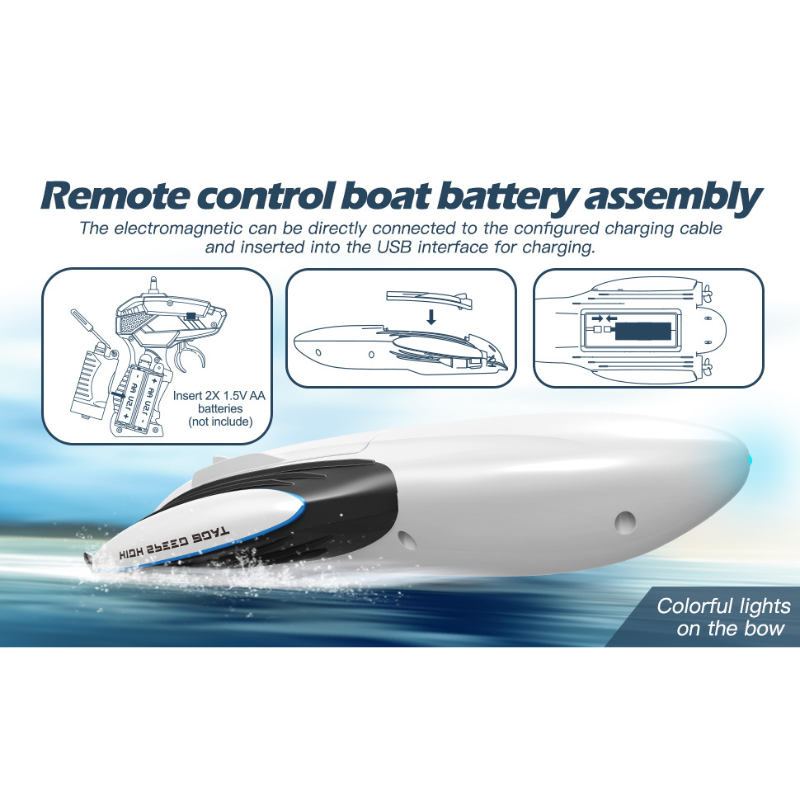 2.4GHz Remote Control Boat with Innovative Hull Double-Sided Driving Design with LED Light for Pools and Lakes Adults and Kids Toy Gift