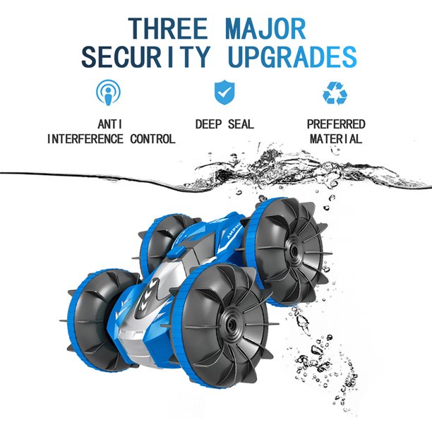 2.4GHz Double Sided 360 Degree Rotating RC Stunt Car Waterproof Land and Water Remote Control Car Gift Toy Blue