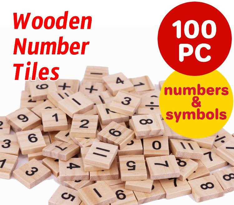 Wooden educational toys | 100pc Wooden Numeric Scrabble Tiles Numbers Mathematical Symbols DIY Game Craft