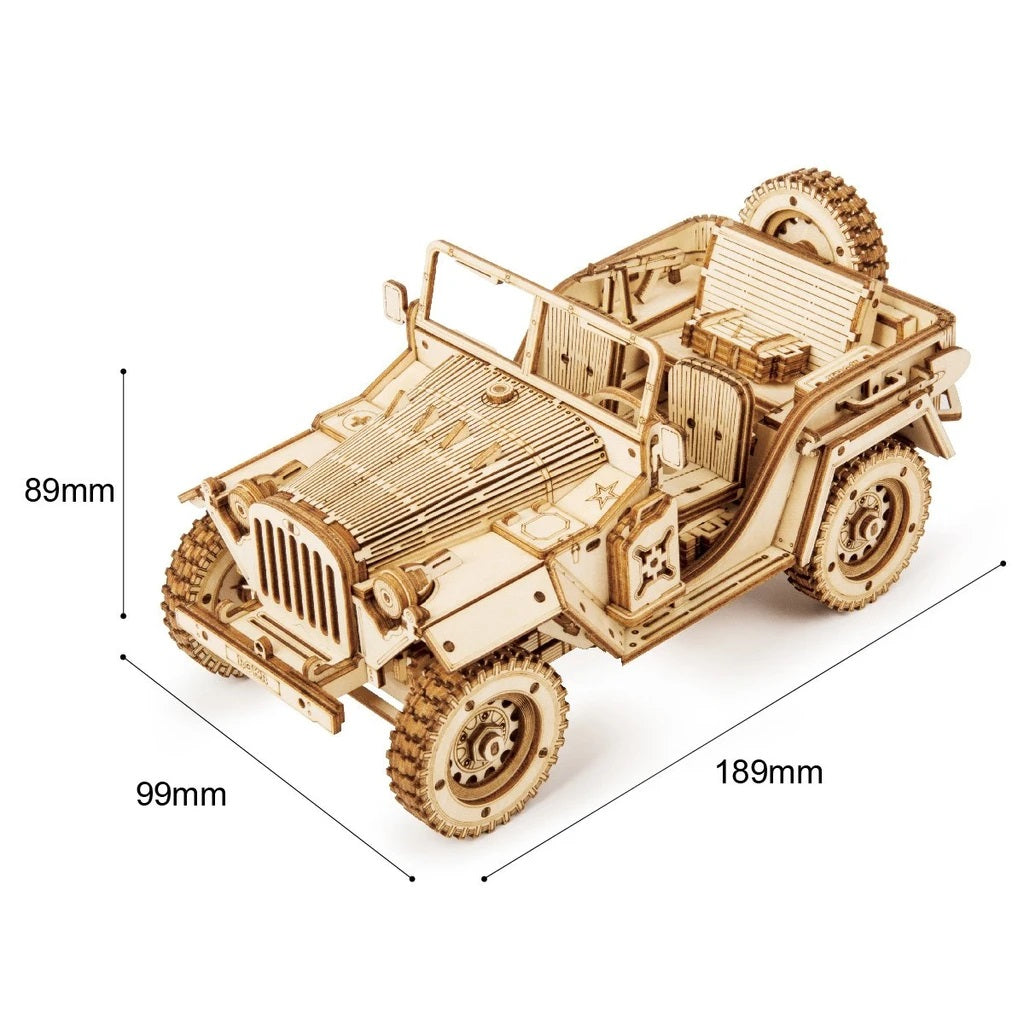 Robotime 3D Wooden DIY Model 1:18 Puzzle Mechanical Gear Army Field Car MC701