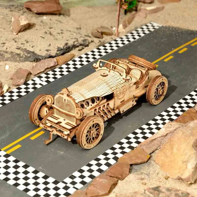 Robotime 3D Wooden DIY Model 1:16 Puzzle Mechanical Gear Grand Prix Car MC401