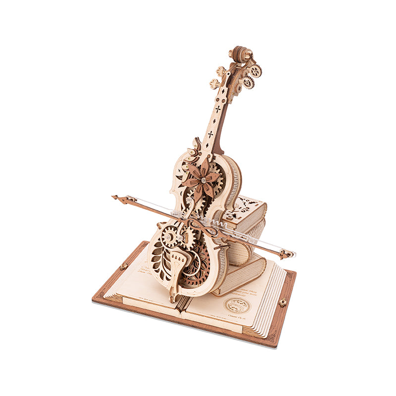 Robotime ROKR Magic Cello Mechanical Music Box 3D Wooden Puzzle Magical Mystery  Funny Toy for Kids Child