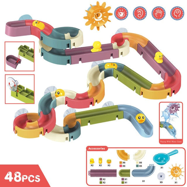 48PCS DIY Baby Kid Bath Tub Shower Toy Track Run Slide Water Play Spray Set