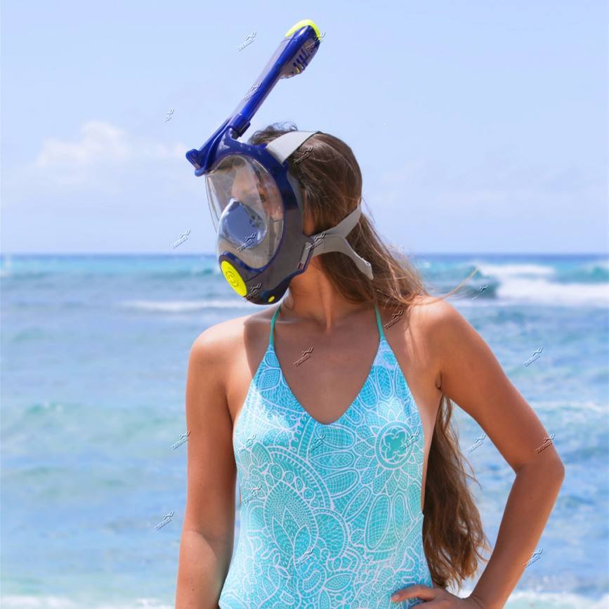 Flat Lens 180 Degree View Full Face Snorkel Mask Anti-Fog & Anti-Leak Design with GoPro Mount - Grey S/M Size