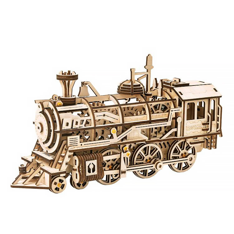 Robotime 3D DIY Wooden Puzzle Mechanical Gear Drive Locomotive Model Kits LK701