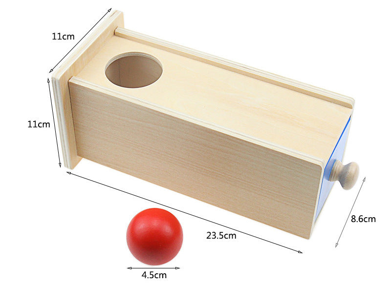 Montessori Wooden Educational Object Permanence Box with Long Drawer and ball for Early Learning