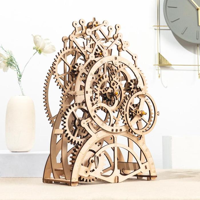 Robotime 3D DIY Wooden Puzzle Mechanical Gear Drive Vintage Pendulum Clock LK501