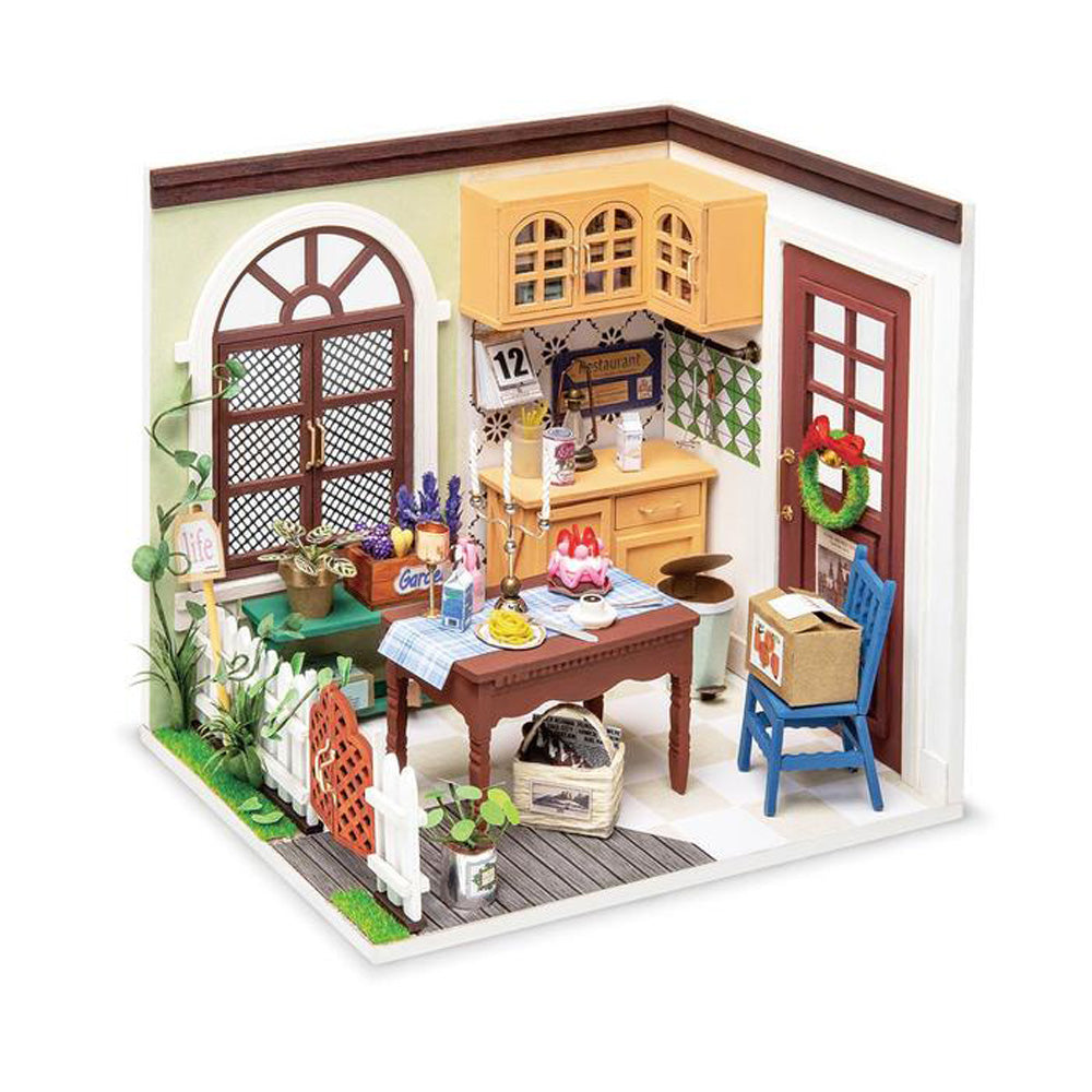 Robotime Rolife Charlie's Dining Room DIY Miniature Dollhouse 3D House Model Kit DGM09