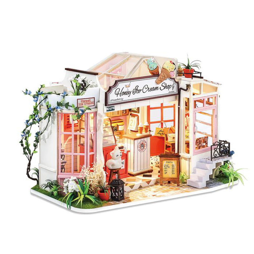 Robotime Rolife Honey Ice-cream Shop DIY Miniature Dollhouse 3D House Model Kit DG148