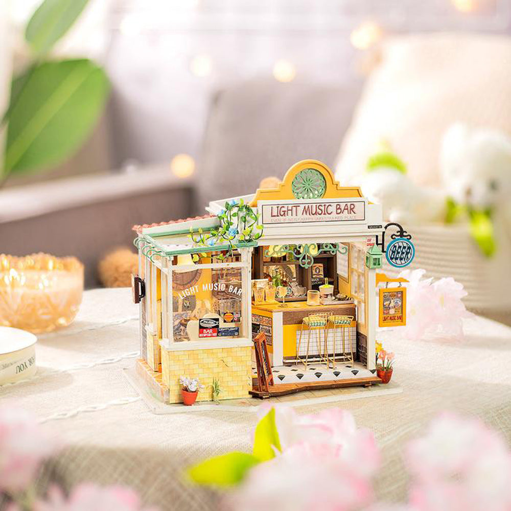 Robotime Rolife Light Music Bar DIY Miniature Dollhouse 3D House Model Kit DG147