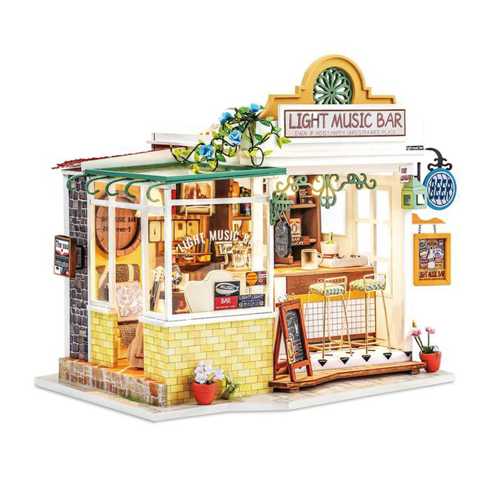 Robotime Rolife Light Music Bar DIY Miniature Dollhouse 3D House Model Kit DG147