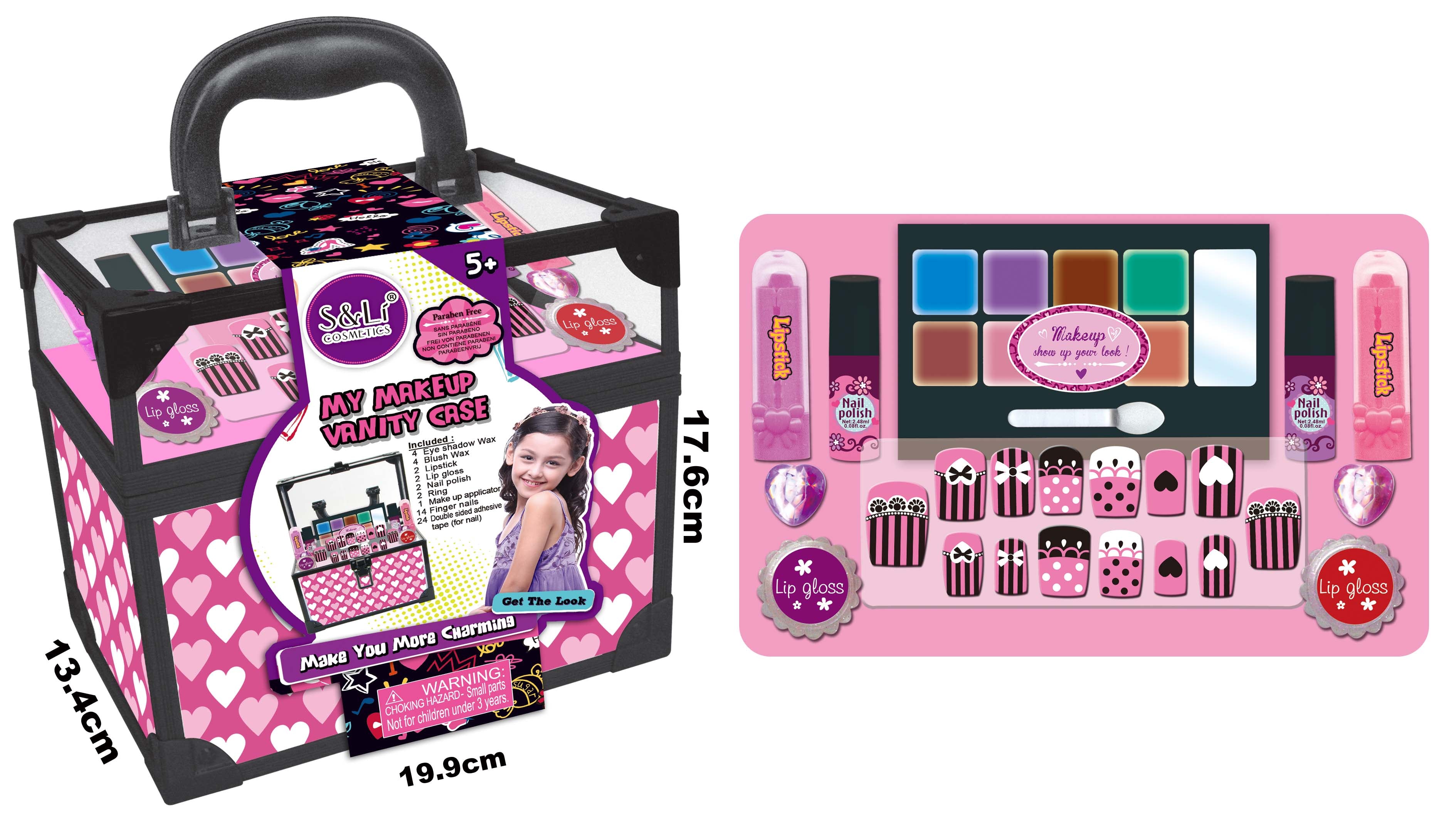 Kid Girls Makeup Set Lipstick Set Suitcase Style Cosmetic Pretend Play Kit Princess Toy