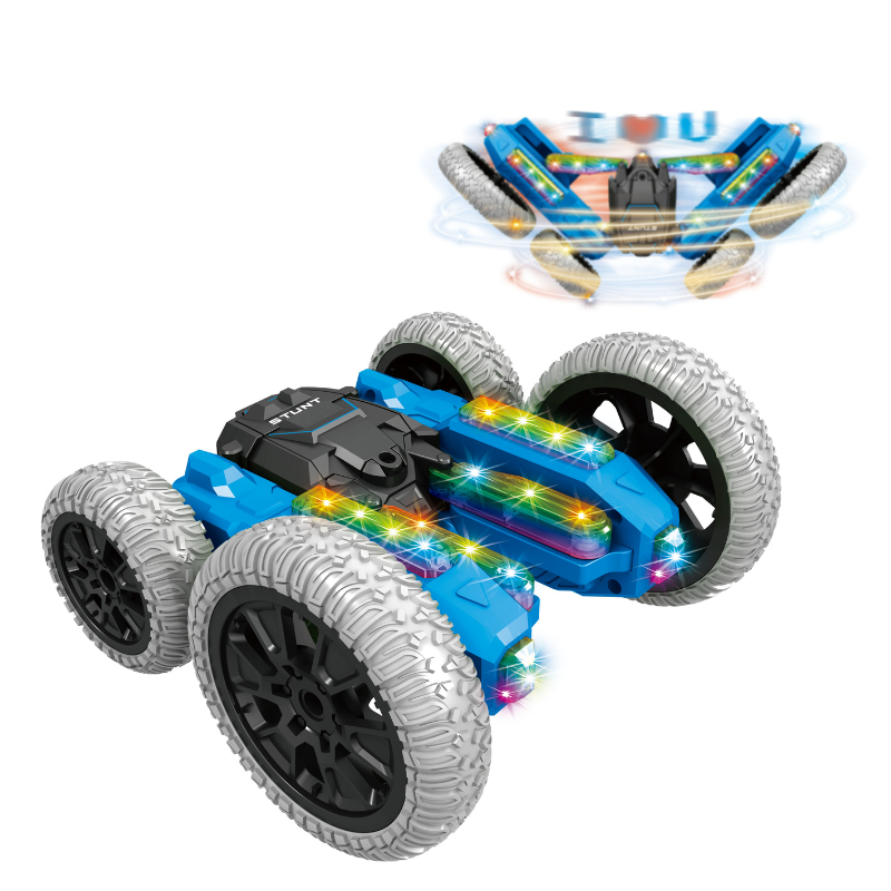 Light Up RC Stunt Car 4WD Remote Control Car 360 Flips Double-Sided Rotating Car Kids Indoor Outdoor Toys Gift Blue