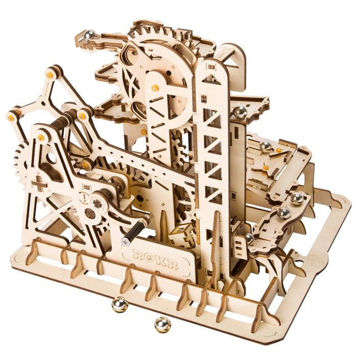 Robotime 3D DIY Wooden Puzzle Mechanical Gear Drive Marble Climber Run Set LG504