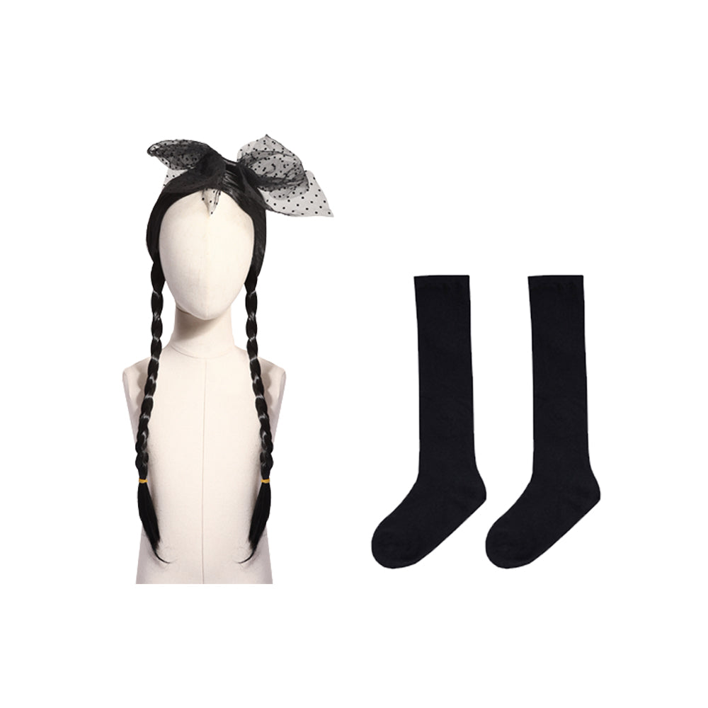 Girls Wednesday Dress Flying Sleeve Tulle Party Dress Halloween Fancy-Dress Cosplay Costume