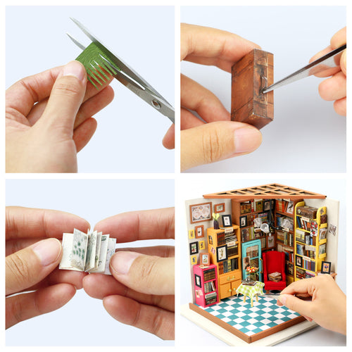 Robotime 1:24 DIY Miniature Mini Dollhouse Kit Model Home Deco Sam's Study DG102