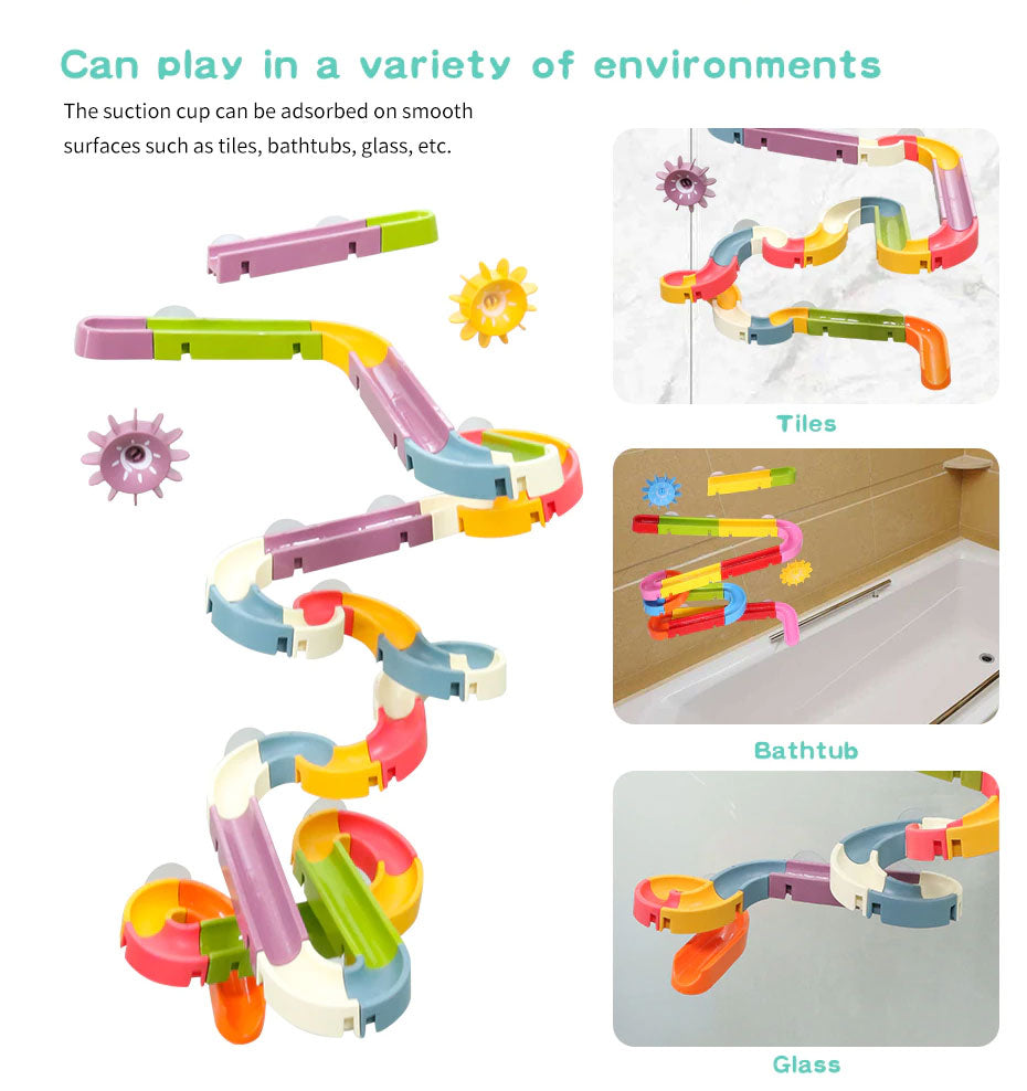 48PCS DIY Baby Kid Bath Tub Shower Toy Track Run Slide Water Play Spray Set