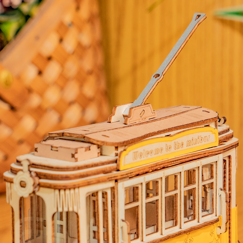 Robotime Rolife Vintage Retro Tramcar Modern DIY 3D Wooden Puzzle Model Kit Toy TG505
