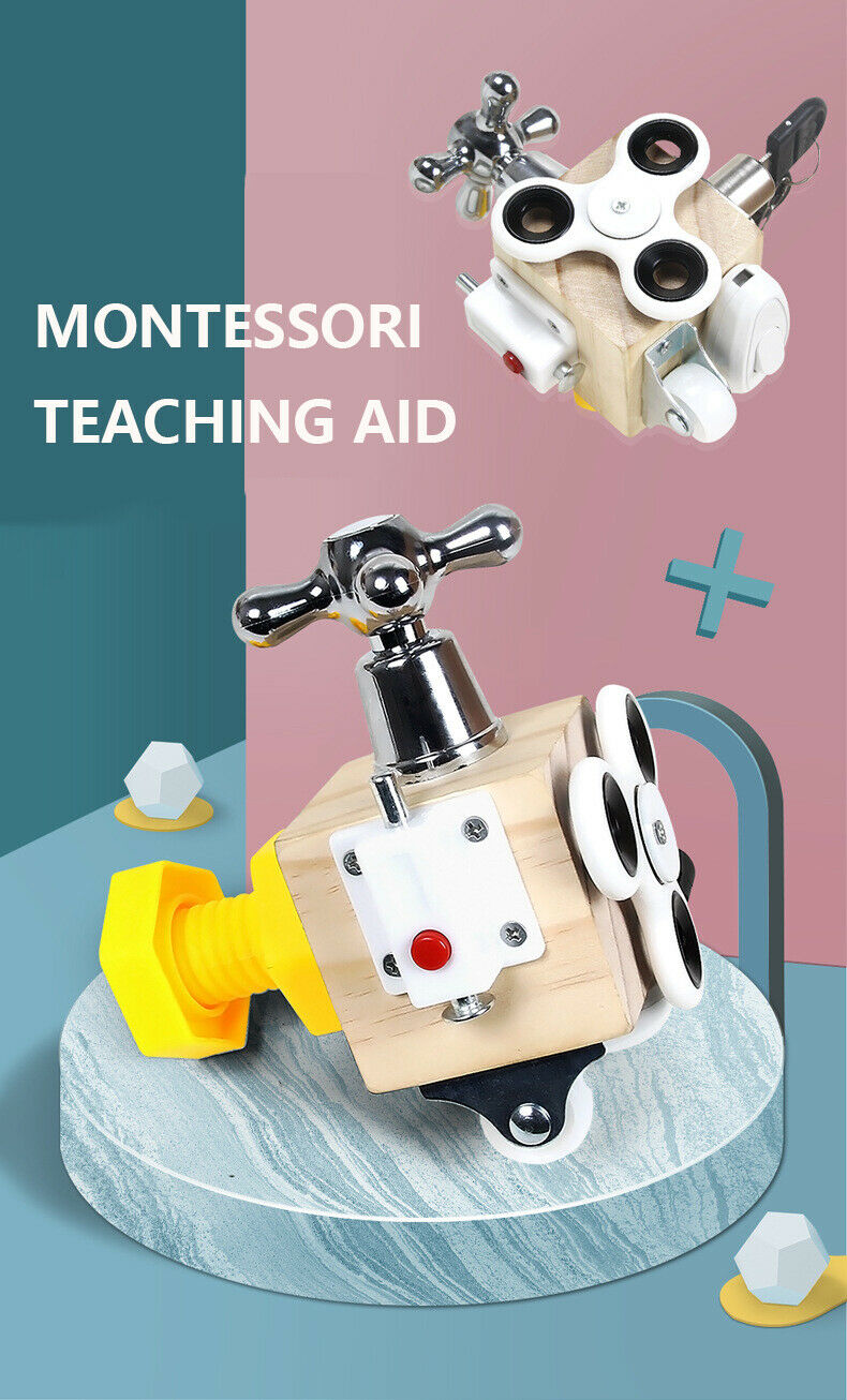 Wooden Busy Board Activity Cube Fidget Training Lock Montessori Educational Toy