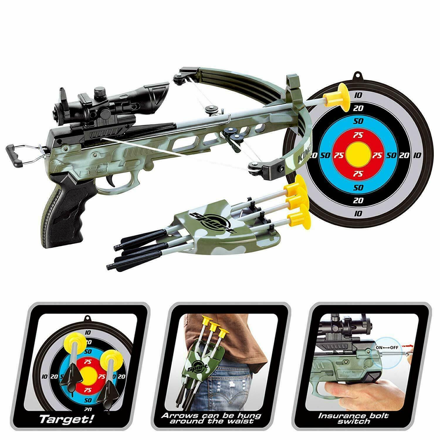 Kids Real Shooting Toy Camouflage Crossbow Archery Set Suction Arrows & Target
