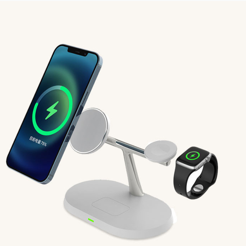 3 in 1 Magnetic Wireless Charger Stand Charging Dock Station for iPhone Apple Watch Airpods White
