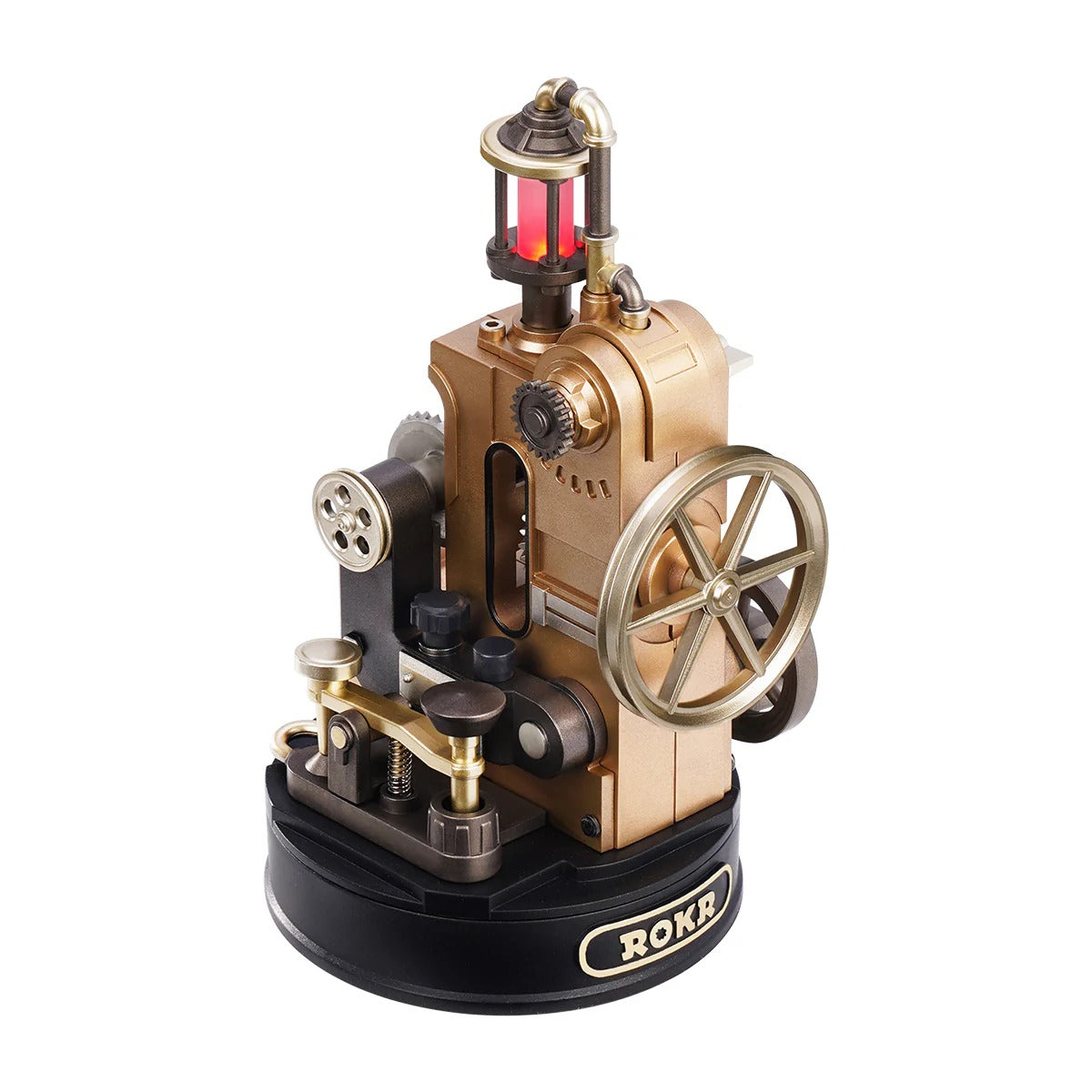 ROKR Morse Telegraph CGM02 mechanical 3D wooden puzzle main product view with red indicator light
