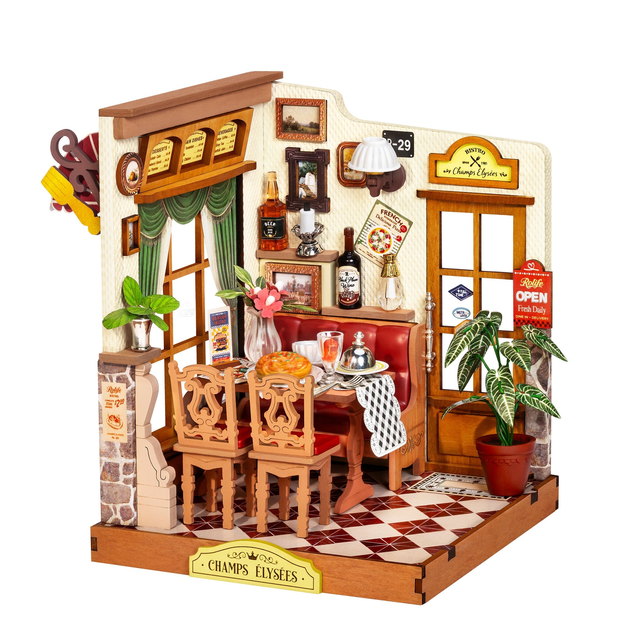 Rolife Champs-Élysées Bistro DS053 — completed model DIY kit display