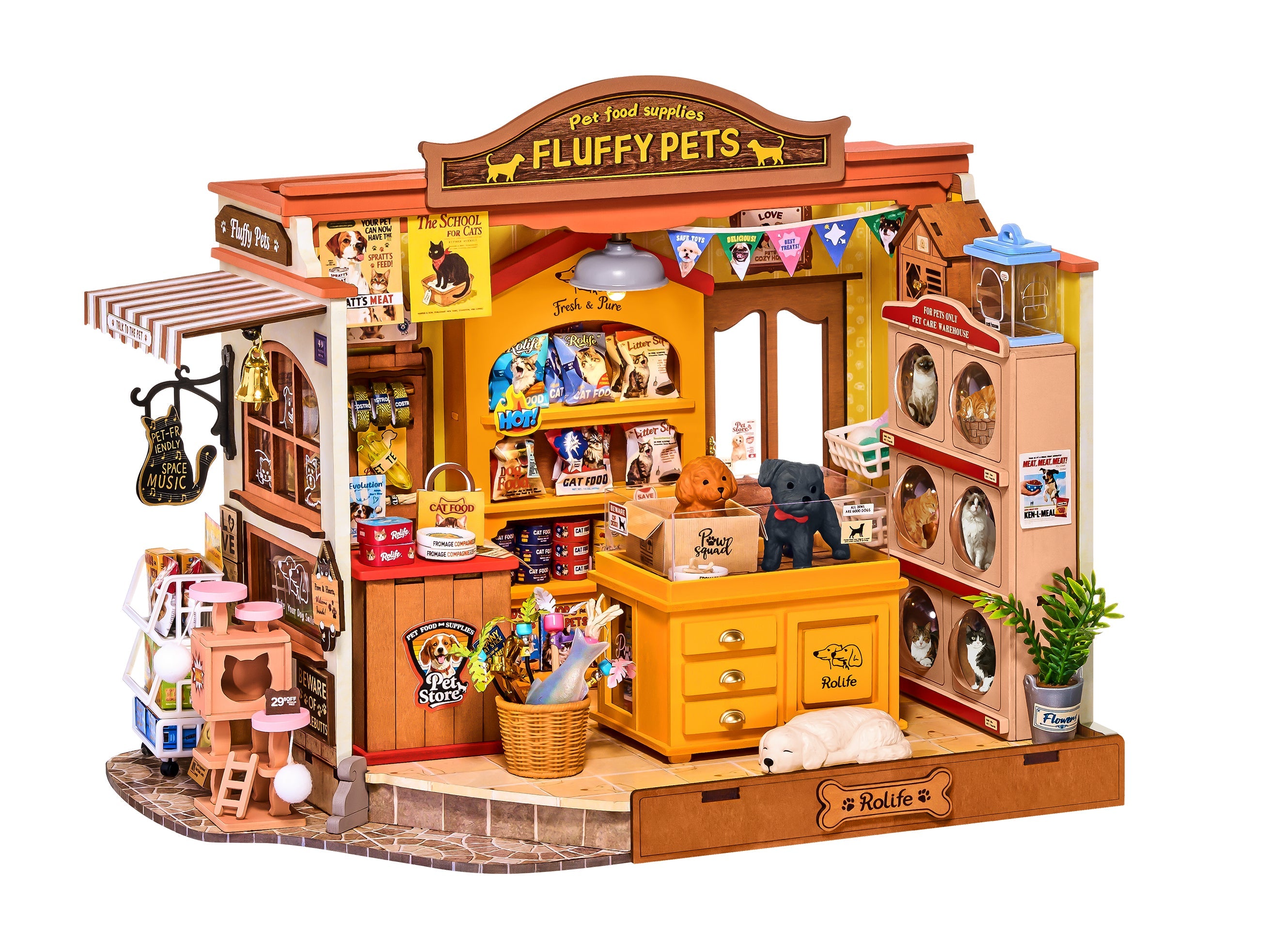 Rolife Fluffy Friends Store DG185 — completed model DIY kit display
