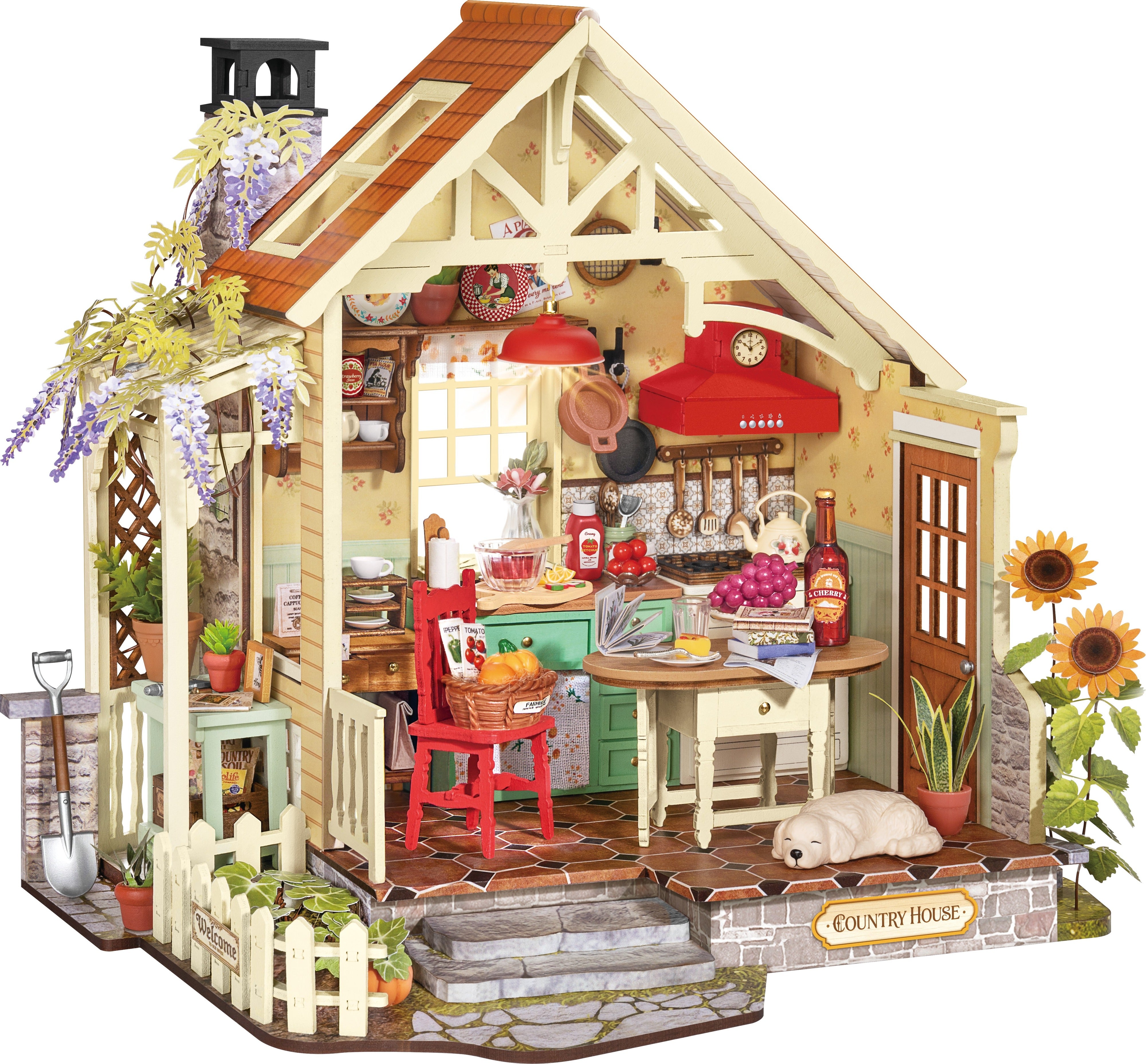 Rolife Sunlit Farmhouse Kitchen DH101 — completed model DIY kit display