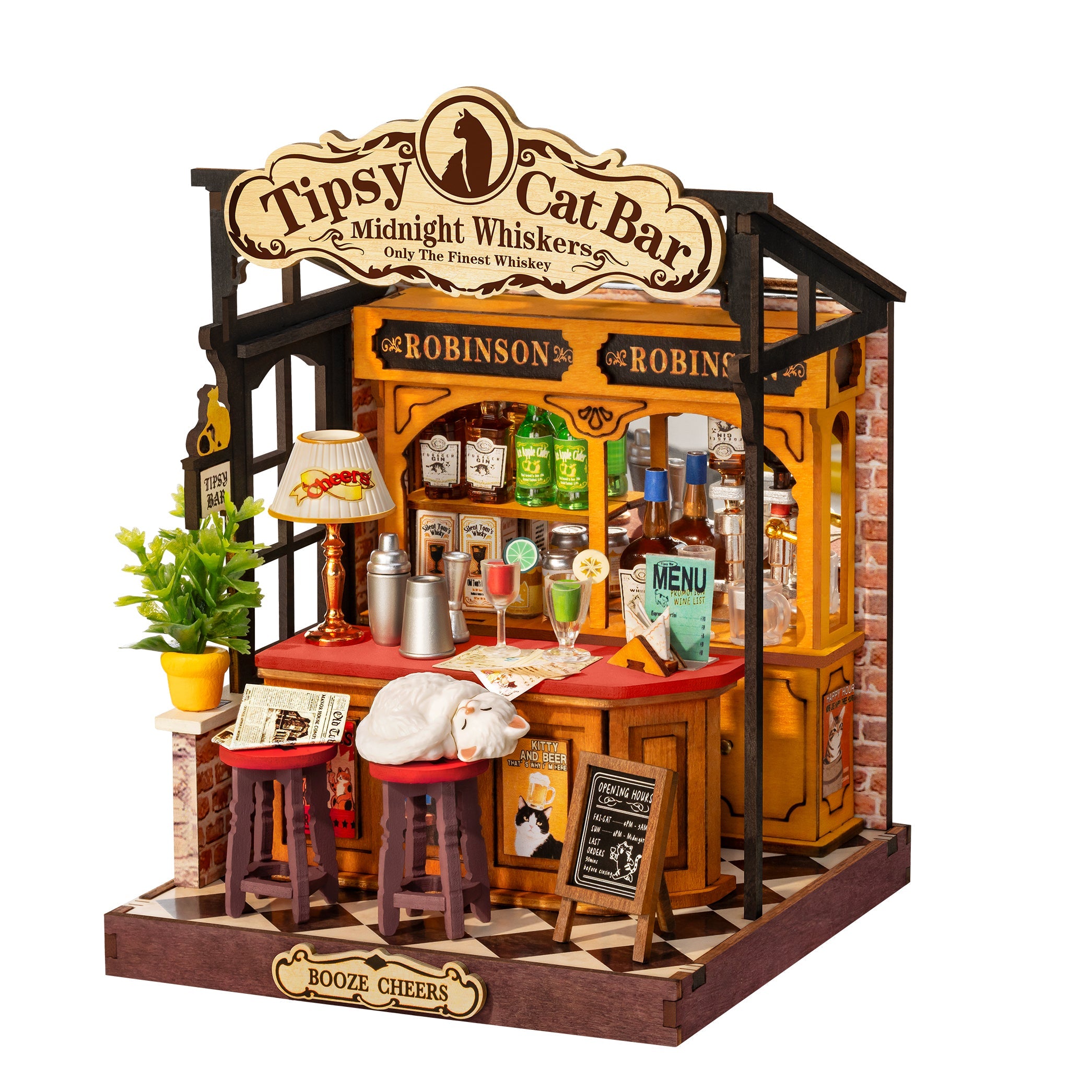 Rolife Tipsy Cat Bar DS054 — completed model DIY kit display
