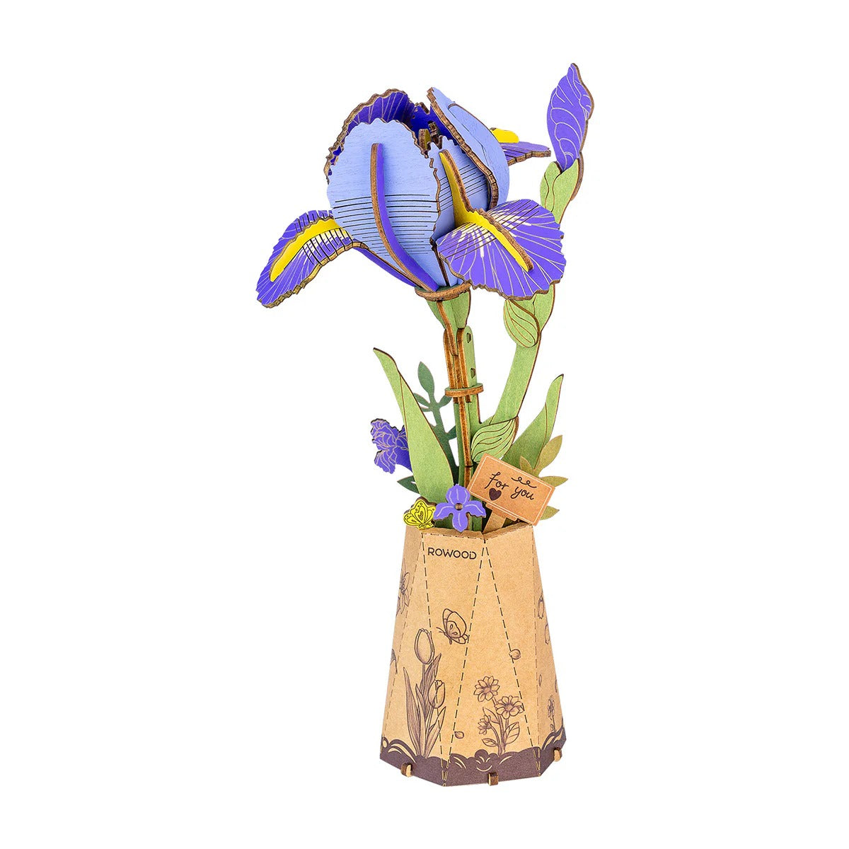Rowood Purple Iris TW121 DIY wooden flower puzzle, front product view