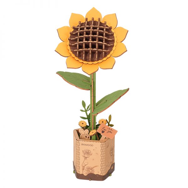 Rowood Sunflower TW011 wooden flower 3D puzzle main product view in display planter