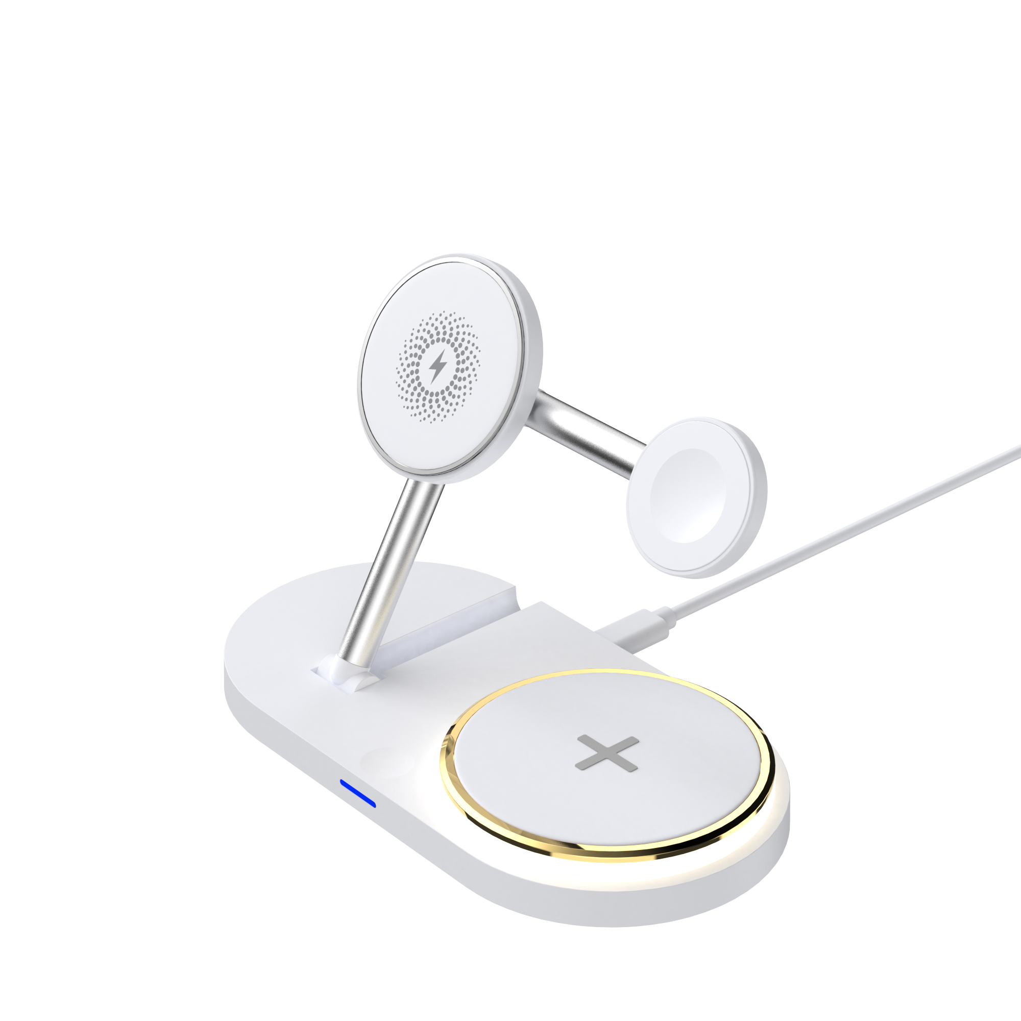 Multifunctional Smart Charger Foldable Wireless Charging Watch Headset 15W Wireless Fast Charging LED Light White