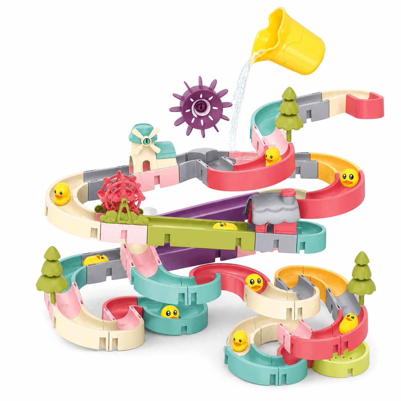 SEDOLA 86-piece DIY water slide track bath toy set on a white background