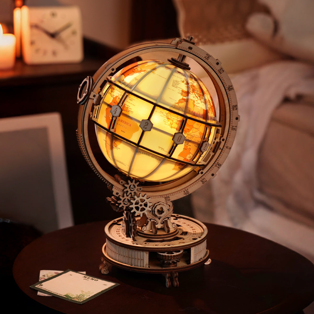 ROKR Luminous Globe ST003D wooden model glowing with warm ambient light