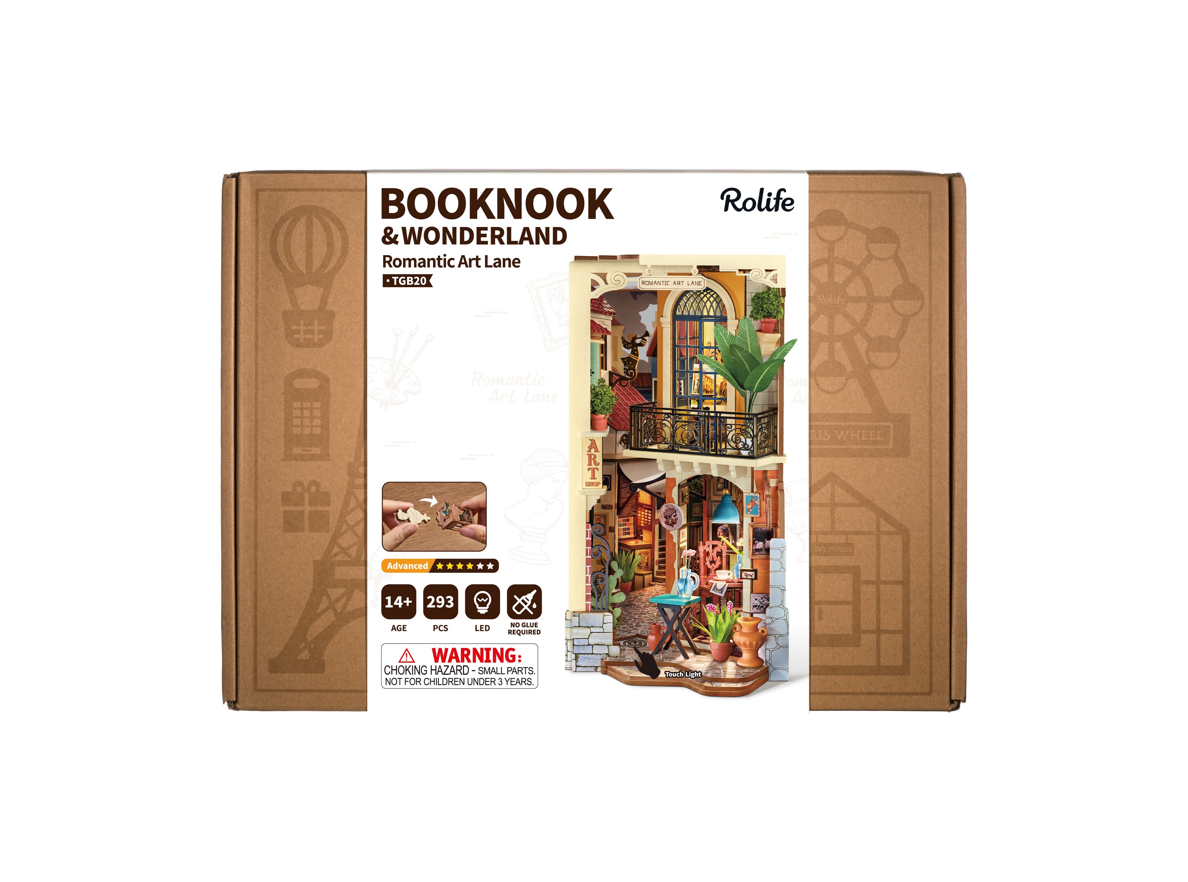 Rolife Romantic Art Lane TGB20 — front of the retail packaging DIY kit