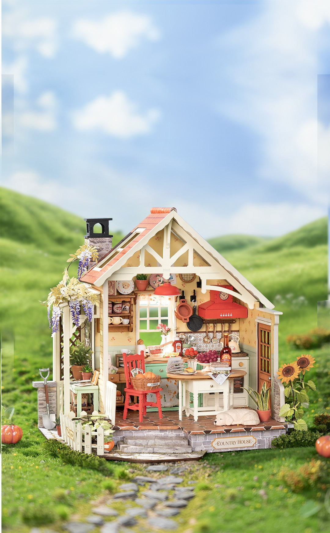 Rolife Sunlit Farmhouse Kitchen DH101 — display setting DIY kit display